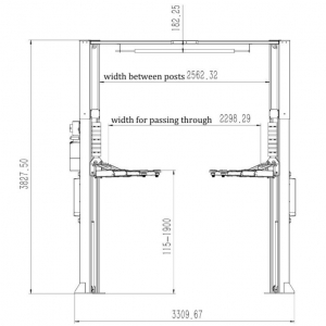 Two-column asymmetric hoist BD-4000EV Pro, 3+3 universal lifting claws | Baltic Diag