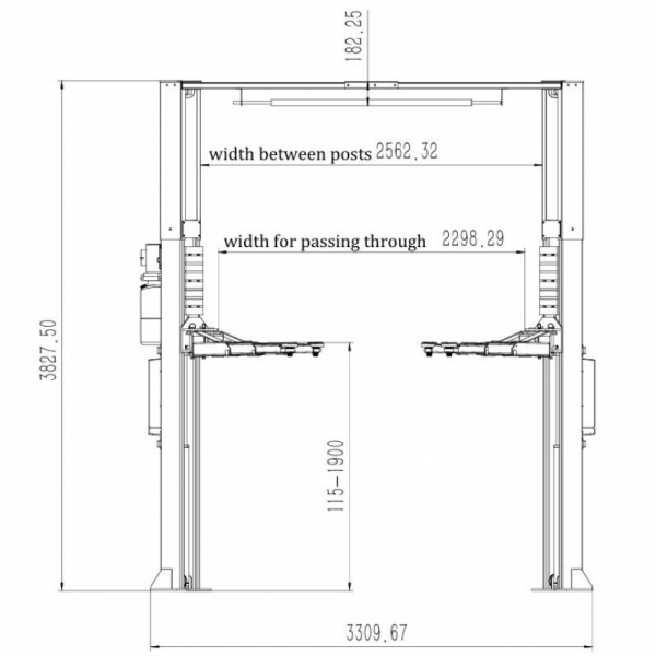Two-column asymmetric hoist BD-4000EV Pro, 3+3 universal lifting claws | Baltic Diag
