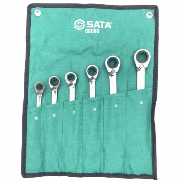 Combination wrench set with reverse ratchet 6pcs.
