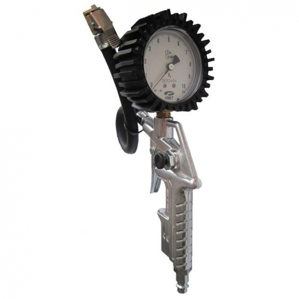 Inflation gun with gauge for tire pressure measurement and adjustment