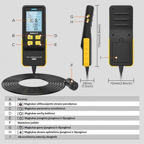 Прибор измерения давления топлива Autool PT630 | Baltic Diag