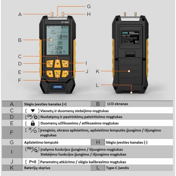 Air pressure measuring device Autool PT520 | Baltic Diag