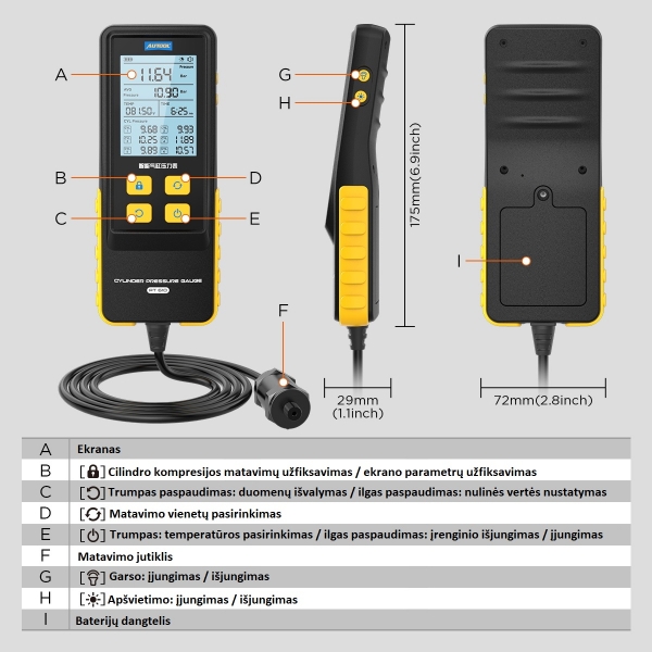 Digital cylinder compression measuring device Autool PT610 | Baltic Diag