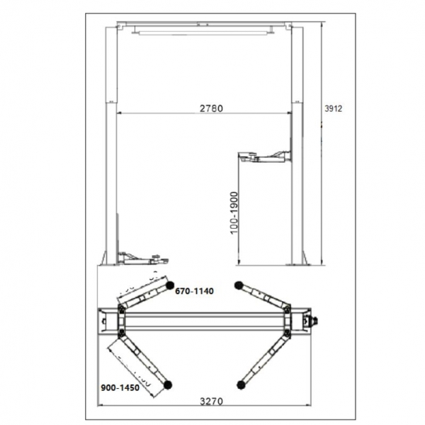 Two-post car lift 4000 kg, with electromagnetic arm locking and 2 + 3 stage arms, BD-4000EP3