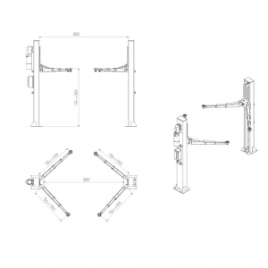 Двухстоечный подъёмник 4500 кг с электромагнитной фиксацией и лапами 3 + 3 ступени BD-4500EL33
