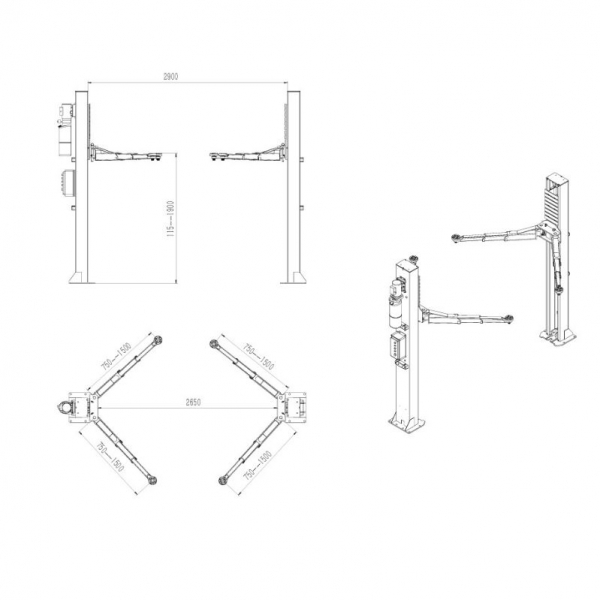Двухстоечный подъёмник 4500 кг с электромагнитной фиксацией и лапами 3 + 3 ступени BD-4500EL33