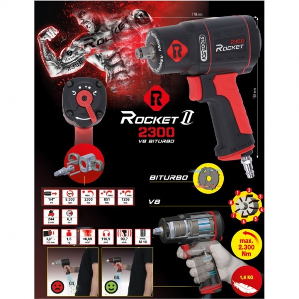Pneumatic impact wrench, 2300 Nm 1/2 ROCKET II KS Tools | Baltic Diag