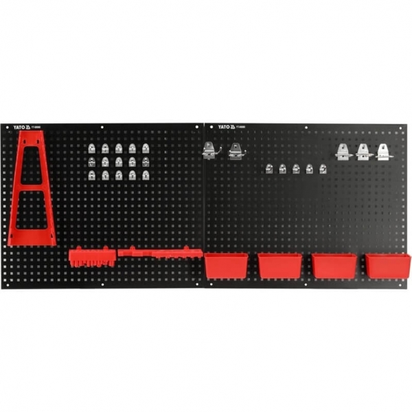 Wall-mounted metal tool rack with holders and storage bins, 34-piece set | Baltic Diag