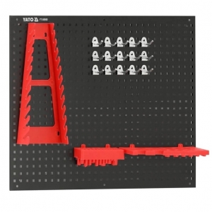 Wall-mounted metal tool rack with holders and storage bins, 34-piece set | Baltic Diag