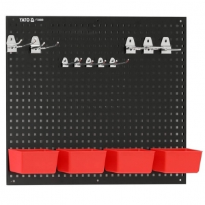 Wall-mounted metal tool rack with holders and storage bins, 34-piece set | Baltic Diag