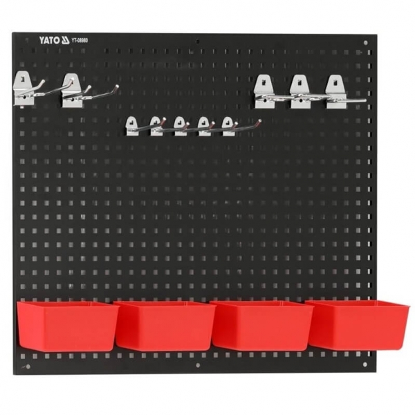 Wall-mounted metal tool rack with holders and storage bins, 34-piece set | Baltic Diag