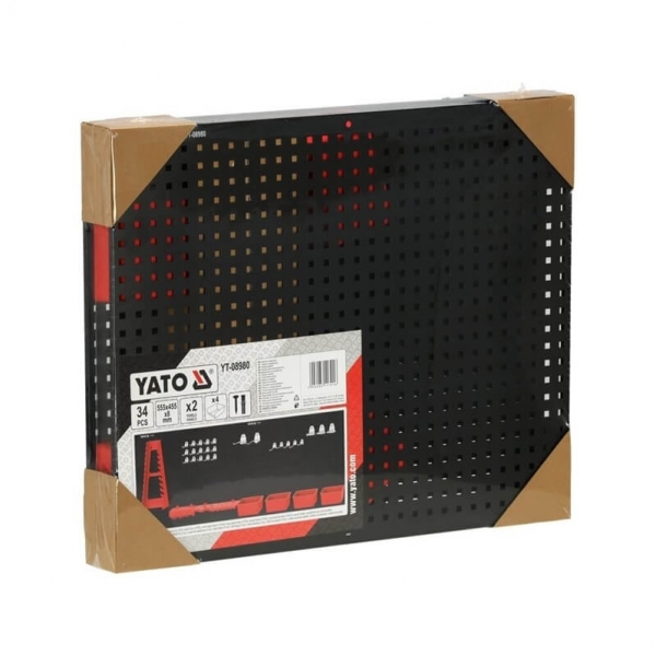 Wall-mounted metal tool rack with holders and storage bins, 34-piece set | Baltic Diag