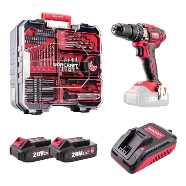 Cordless drill-driver with hammer function and 74 accessories