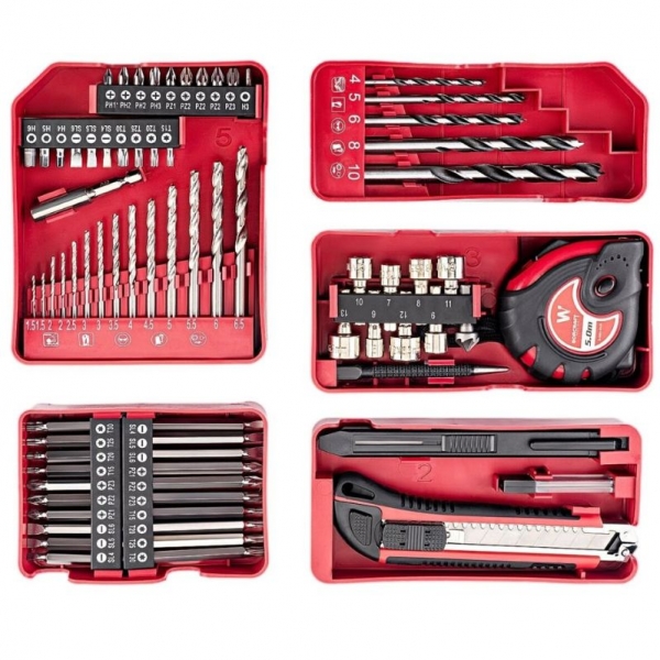 Аккумуляторная дрель-шуруповерт с ударным режимом и 74 аксессуарами | Baltic Diag