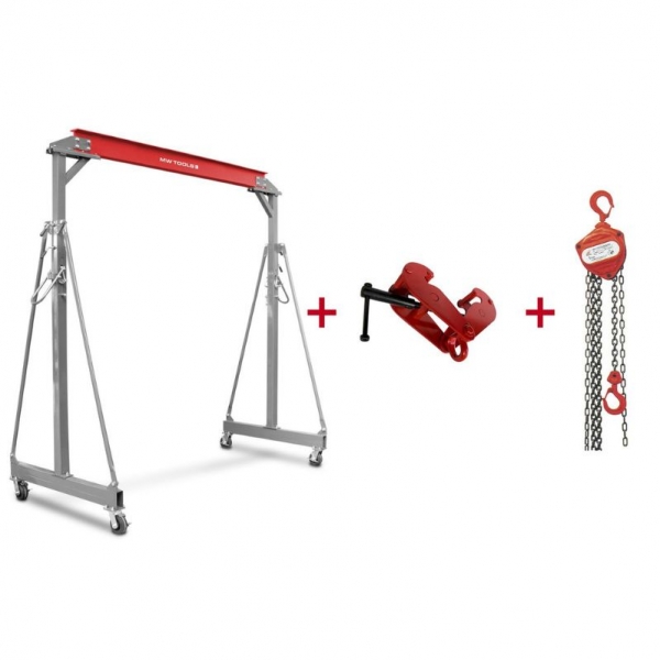 Mobile gantry crane 1T with chain hoist and beam clamp MW Tools