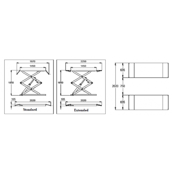 The double scissor lift is 3000 kg mounted on the floor | Baltic Diag