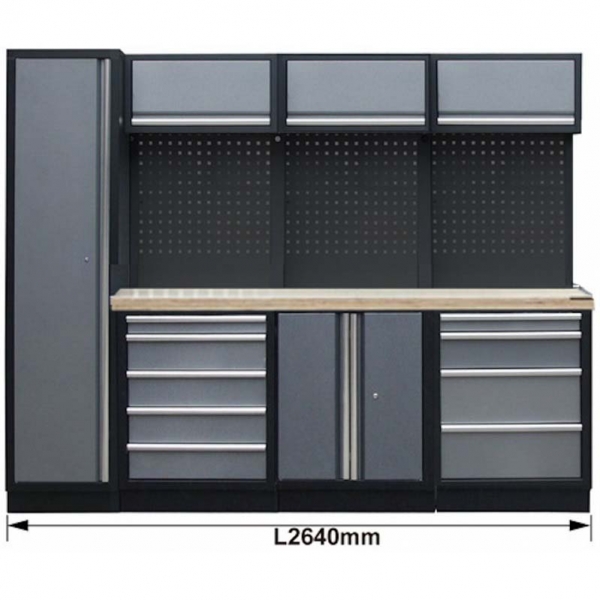 Professional stationary workbench with backing panel and wall cabinets | Baltic Diag