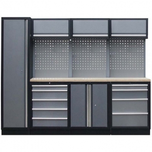 Professional stationary workbench with backing panel and wall cabinets | Baltic Diag