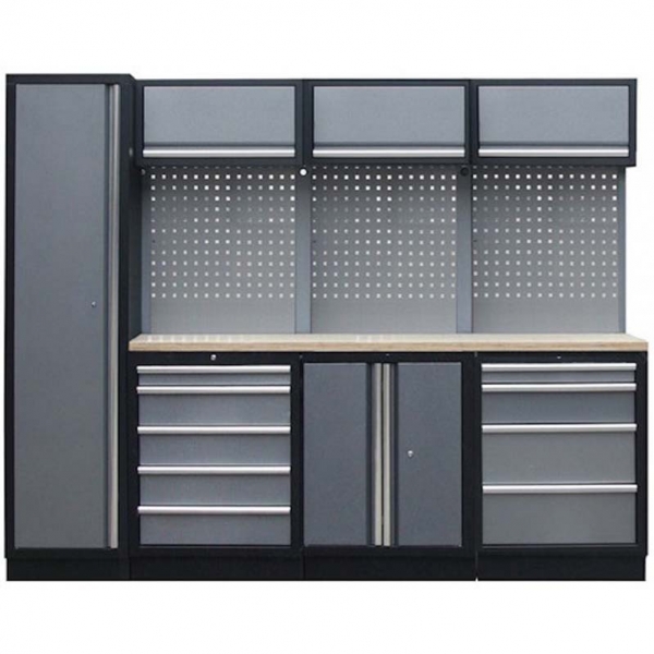 Professional stationary workbench with backing panel and wall cabinets | Baltic Diag