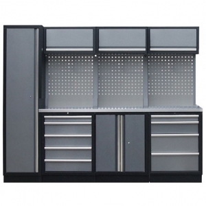 Professional stationary workbench with backing panel and wall cabinets | Baltic Diag