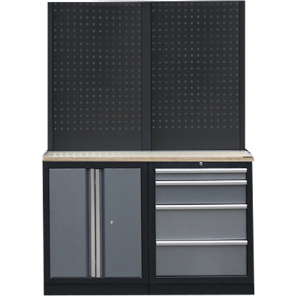 Black panel stationary workbench with two cabinets | Baltic Diag Black panel stationary workbench with two cabinets | Baltic Diag