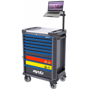 Инструментальная тележка для обслуживания электромобилей с 9 ящиками, 199 инструментами и держателем для ноутбука SP Tools Tech Series | Baltic Diag