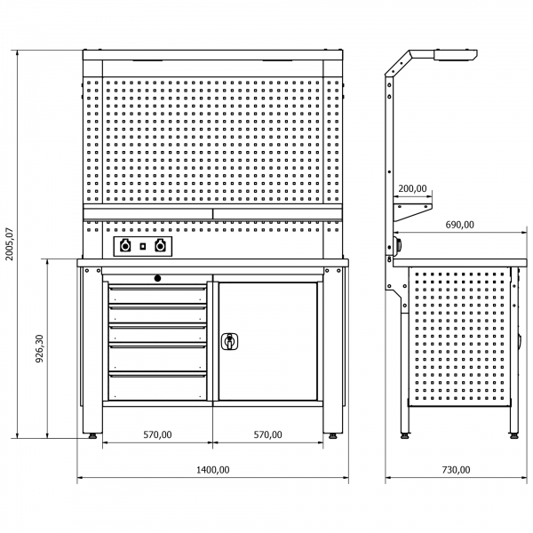Workbench with perforated panel Bullram Valkenpower | Baltic Diag