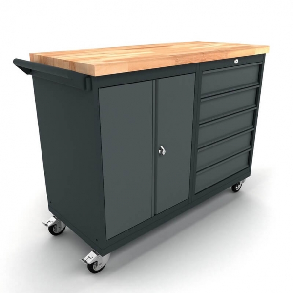 Mobile workbench with 2-Door cabinet and 5 drawers