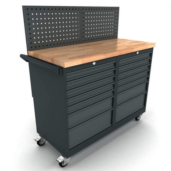 Mobile Workbench with 2x 7-Drawer Cabinets and Tool Wall