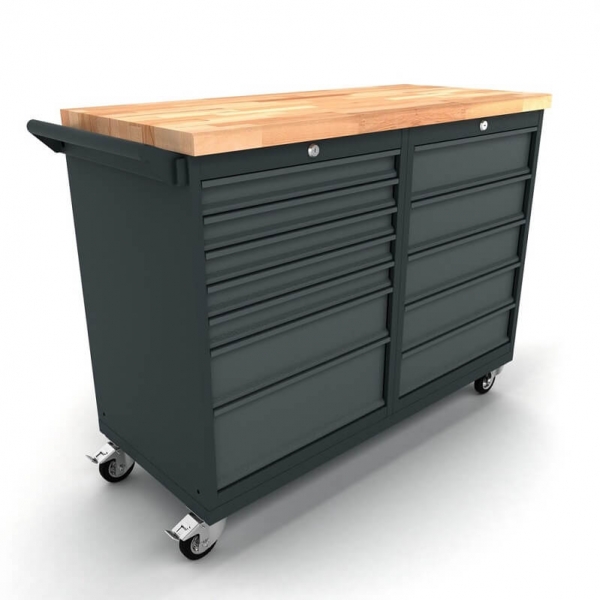 Mobile workbench with 12-drawer cabinets