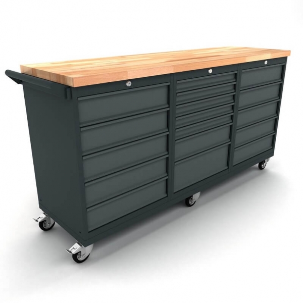 Mobile workbench with 2x 5-drawer and 1x 7-drawer cabinets