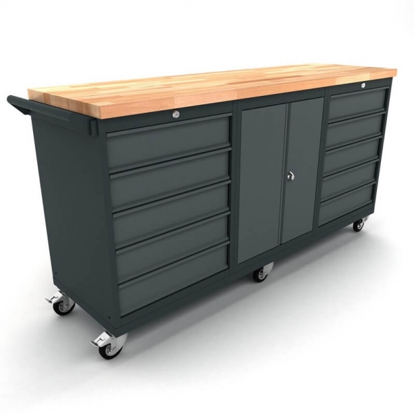 Mobile workbench with 2-door and 2x 5-drawer cabinets