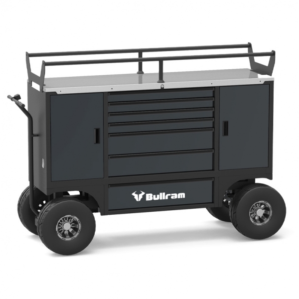 Mobile workbench/tool cabinet with 7 drawers and top rack Bullram RoadMaster