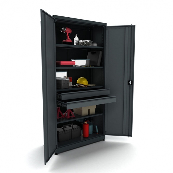 Metal work cabinet with 4 shelves and 2 drawers Valkenpower Metal work cabinet with 4 shelves and 2 drawers Valkenpower