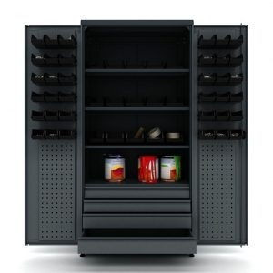 Metal work cabinet with 4 drawers, 4 shelves and boxes Valkenpower | Baltic Diag