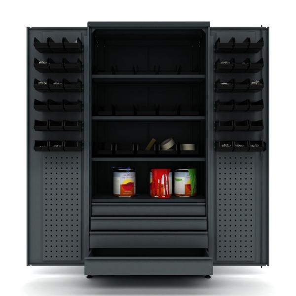 Metal work cabinet with 4 drawers, 4 shelves and boxes Valkenpower | Baltic Diag