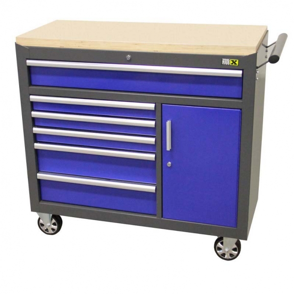 Mobile tool trolley with 6 drawers and cabinet