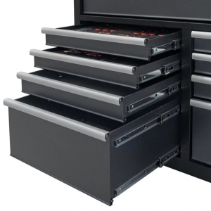 Mobile workshop trolley with 9 drawers and wooden worktop, filled with 298 tools | Baltic Diag