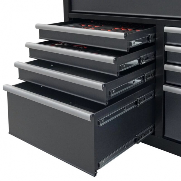 Mobile workshop trolley with 9 drawers and wooden worktop, filled with 298 tools | Baltic Diag