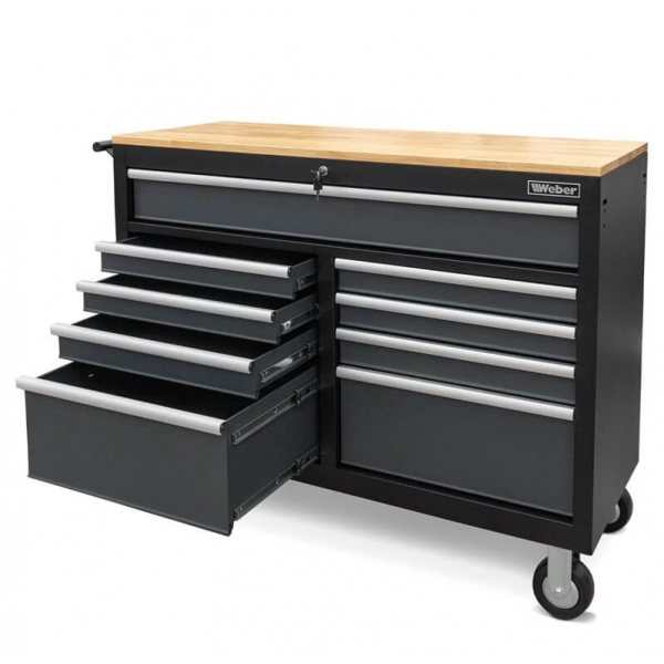 Mobile workshop trolley with 9 drawers and wooden worktop Weber | Baltic Diag