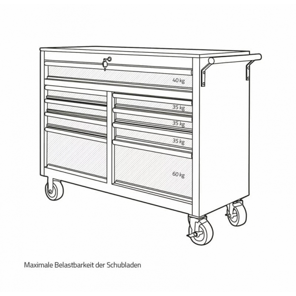 Mobile workshop trolley with 9 drawers and wooden worktop Weber | Baltic Diag