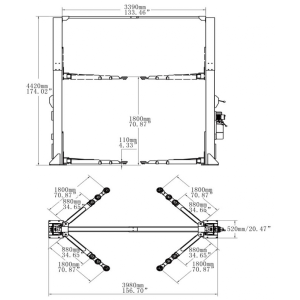 Двухстоечный подъемник для микроавтобусов 5Т BD-5000VM | Baltic Diag