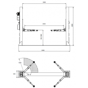 Double post lifter with electromagnetic safety locking, 3 + 3-steps arms 4t BD-4000EL33 | Baltic Diag
