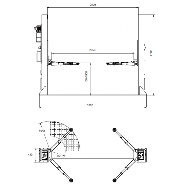 Double post lifter with electromagnetic safety locking, 3 + 3-steps arms 4t BD-4000EL33 | Baltic Diag