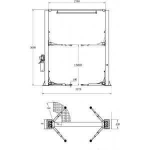 Double post lift with over top synchronization and 3 + 3 arms, 4T BD-4000VM33 | Baltic Diag