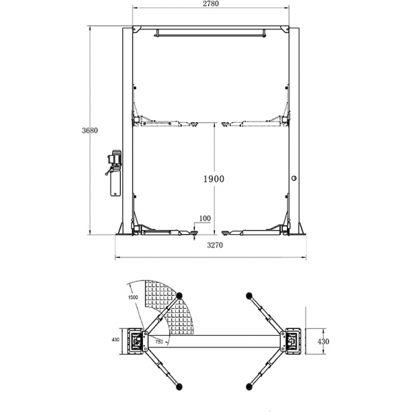 Double post lift with over top synchronization and 3 + 3 arms, 4T BD-4000VM33 | Baltic Diag