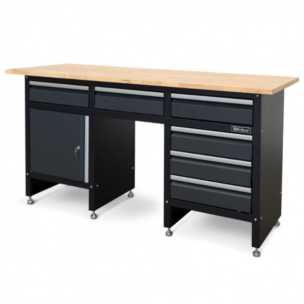 Darba galds ar 6 atvilktnēm, 2 skapīšiem un koka virsmu 171 x 60 cm Weber