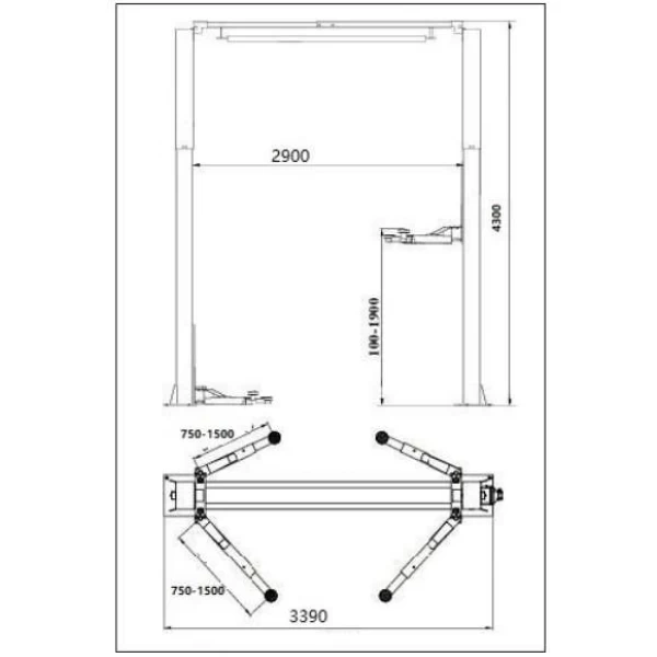 Two-post lift with electromagnetic locking and 3+3-stage arms, 4.5 t, BD-4500VEL33