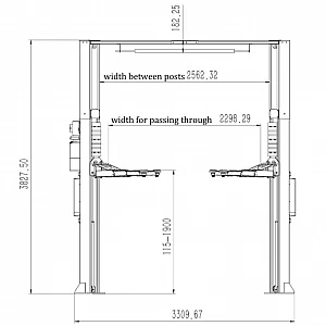 Two-post asymmetric lift with 3+3-stage universal arms, BD-4000EV Pro