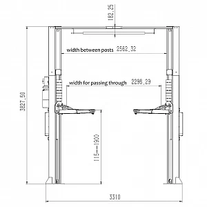 Two-post asymmetric lift with 2+3-stage arms, BD-4000AL Pro